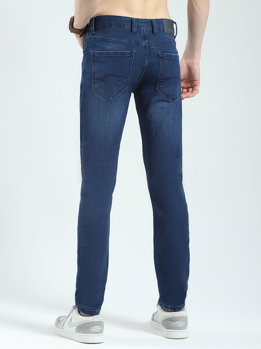 Men Navy Blue Solid Skinny Fit Denim