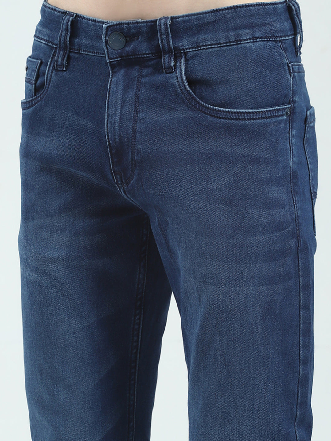 Men Navy Blue Solid Skinny Fit Denim