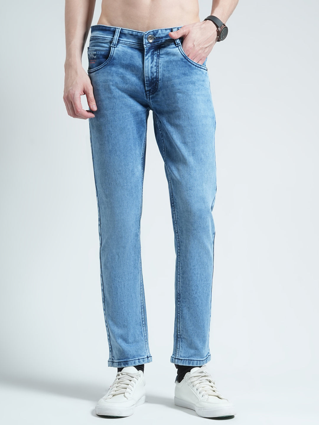 Buy Men Blue Solid Ankle Length Denim Online in India Monte Carlo