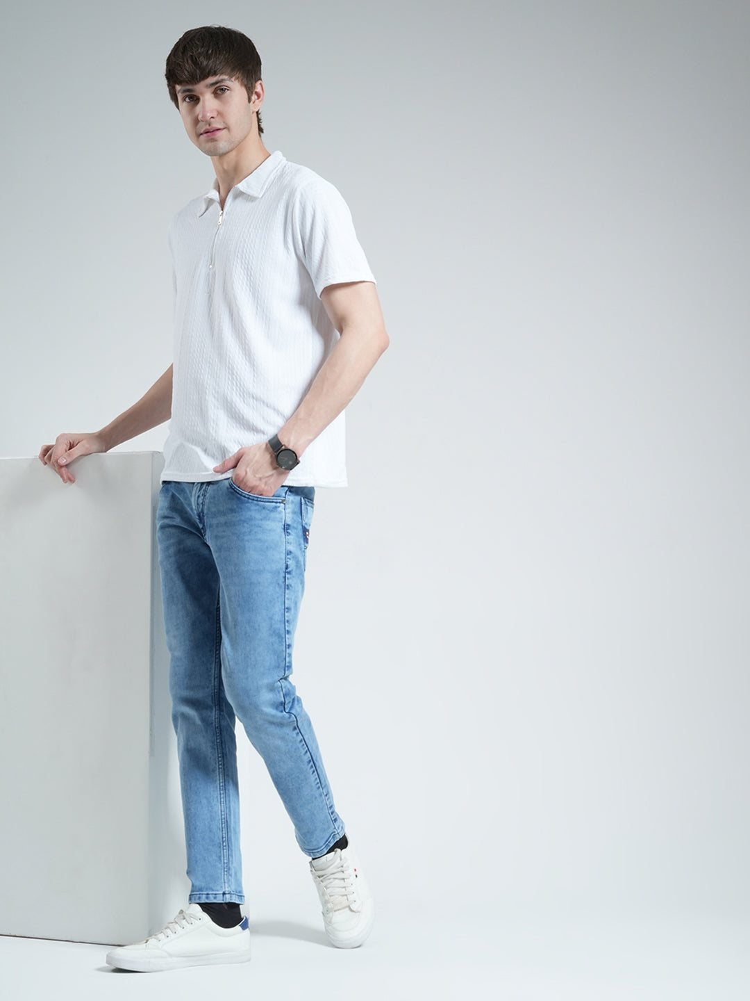 Men Blue Solid Ankle Length Denim