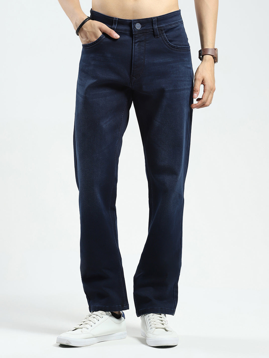 Men Blue Solid Narrow Fit Denim