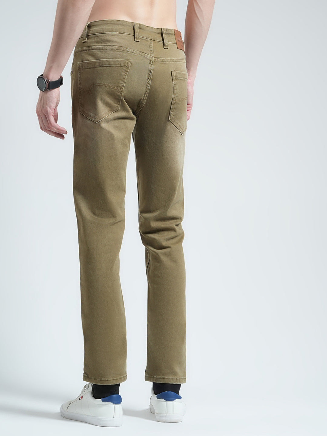 Men Khaki Solid Skinny Fit Denim