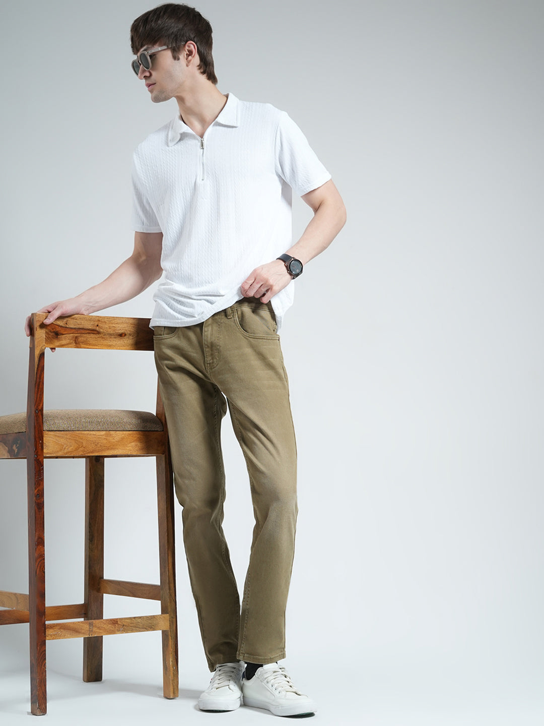 Men Khaki Solid Skinny Fit Denim
