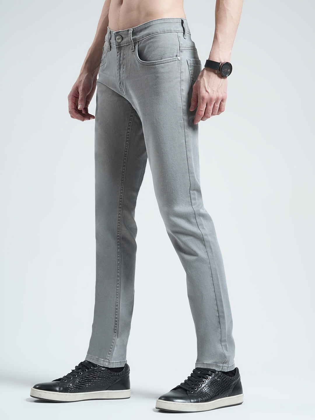 Men Grey Solid Skinny Fit Denim