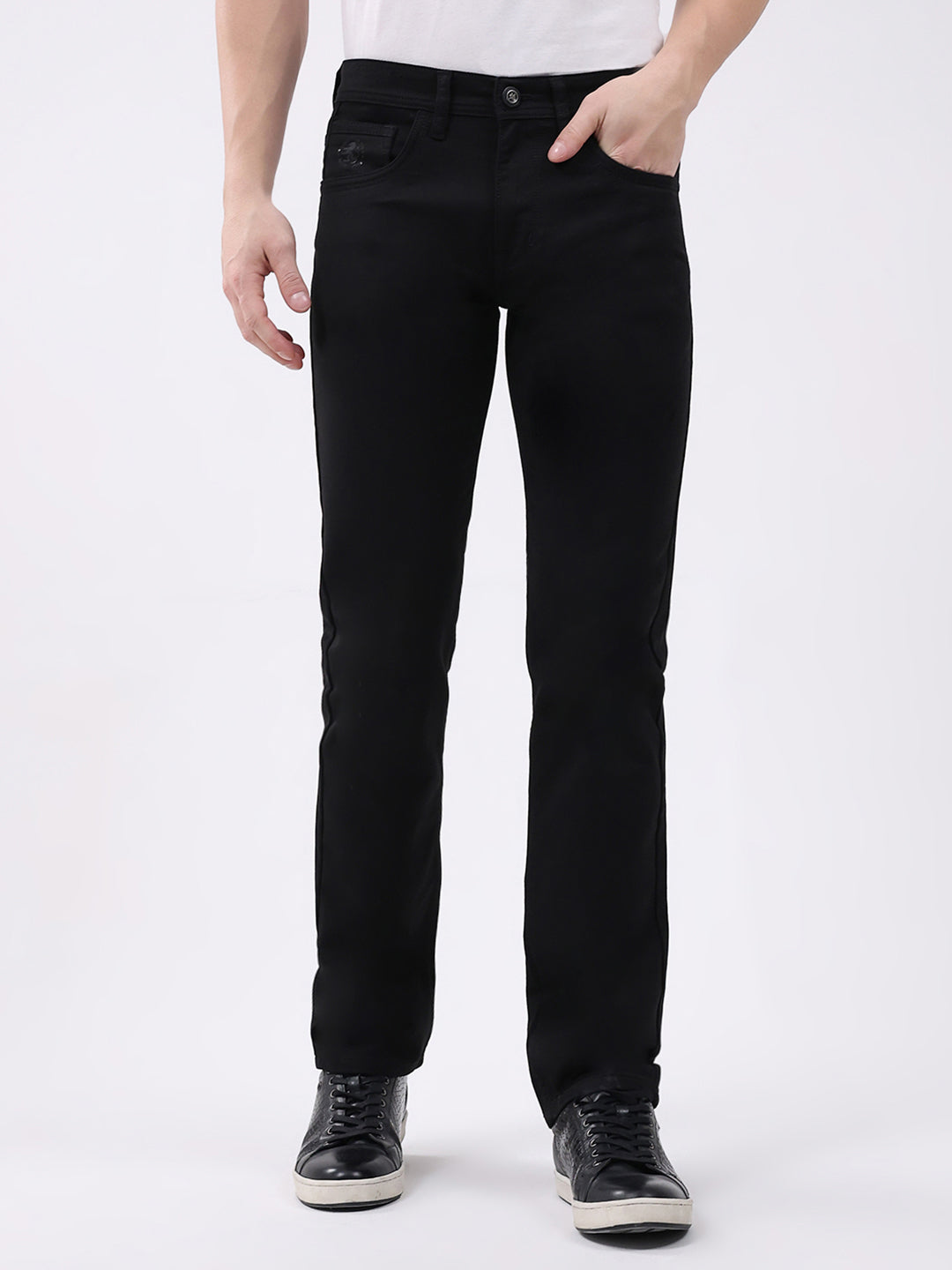 Men Black Solid Narrow Fit Denim