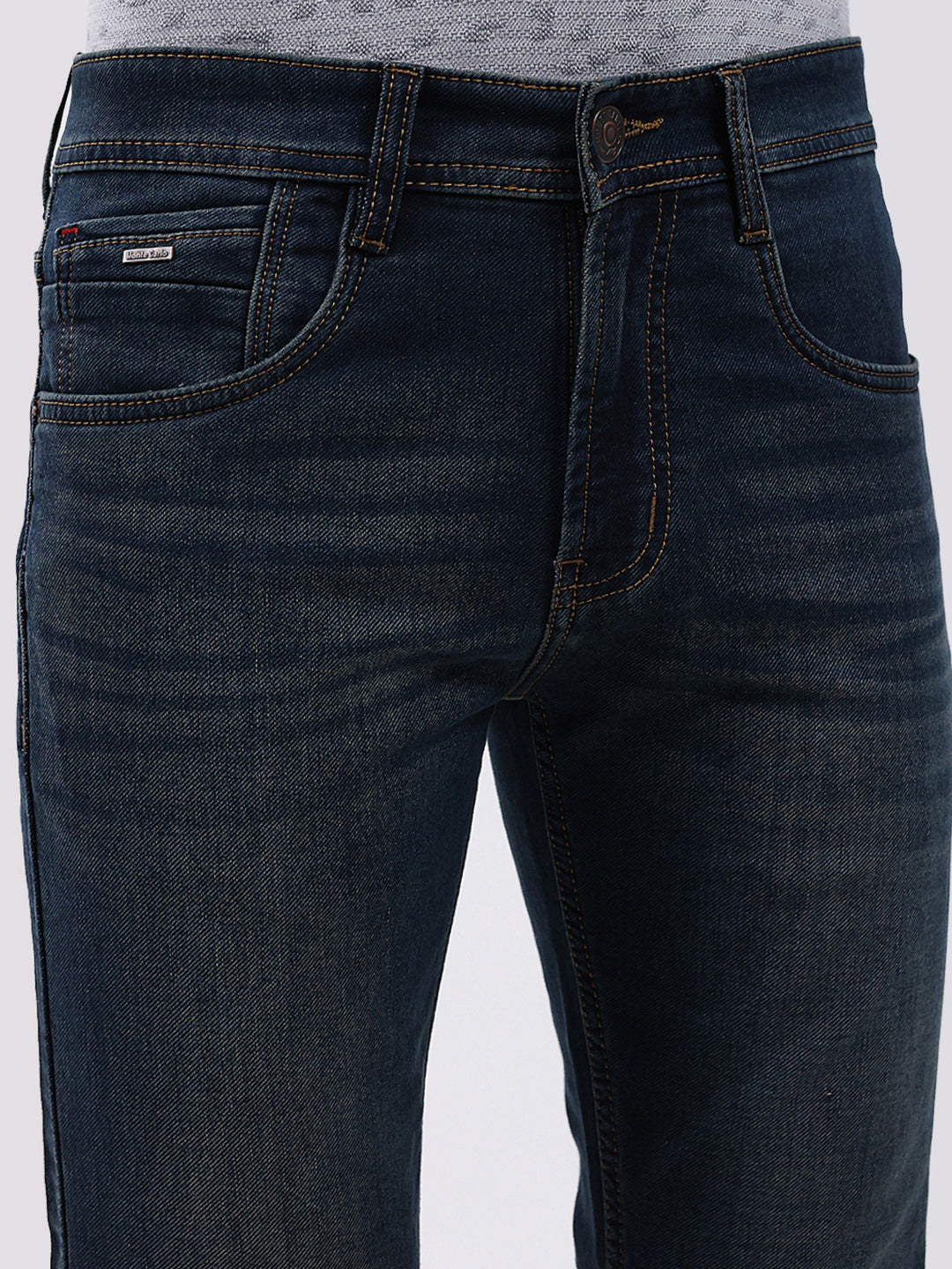 Men Blue Solid Narrow Fit Denim