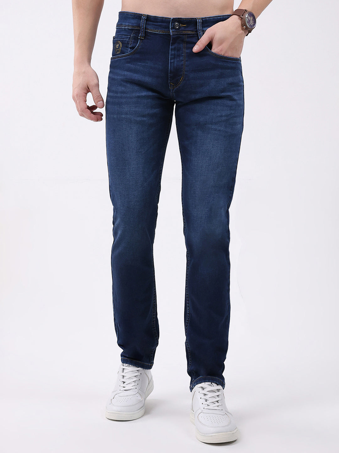 Men Blue Solid Skinny Fit Denim