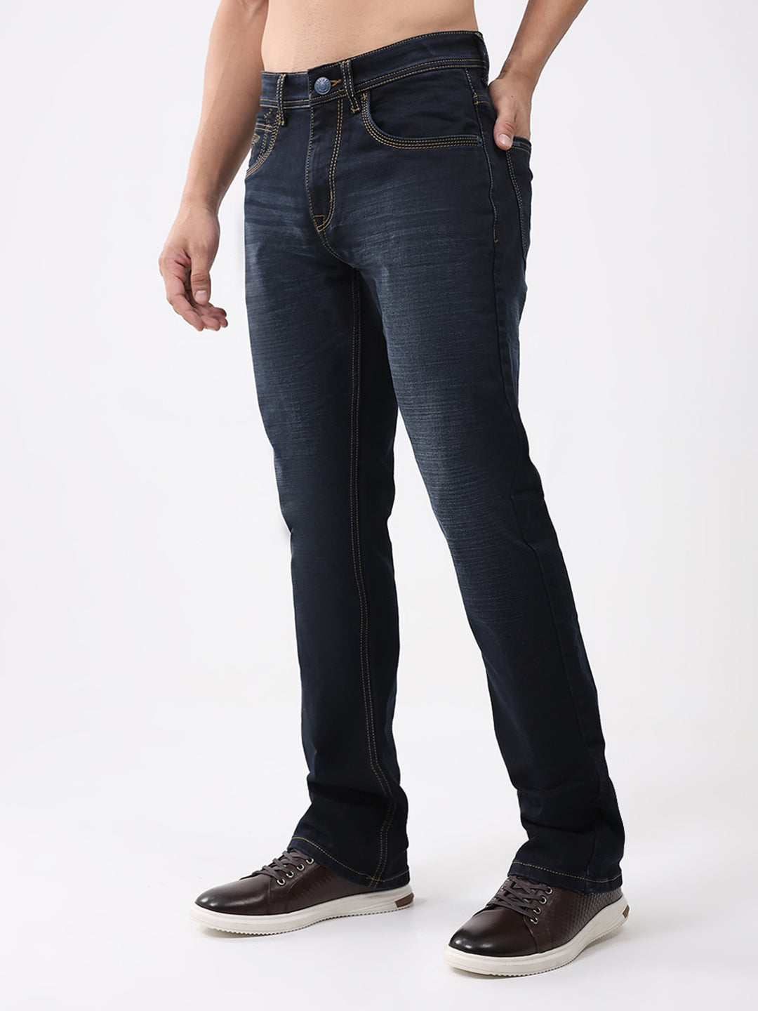 Men Blue Solid Bootcut Denim