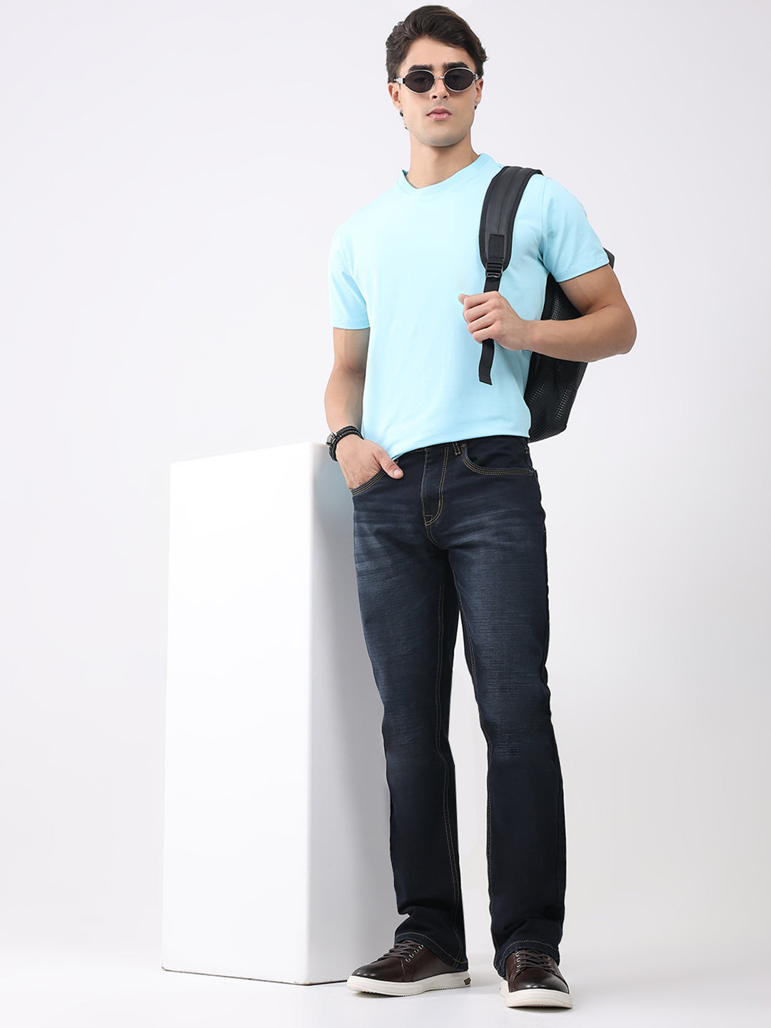 Men Blue Solid Bootcut Denim