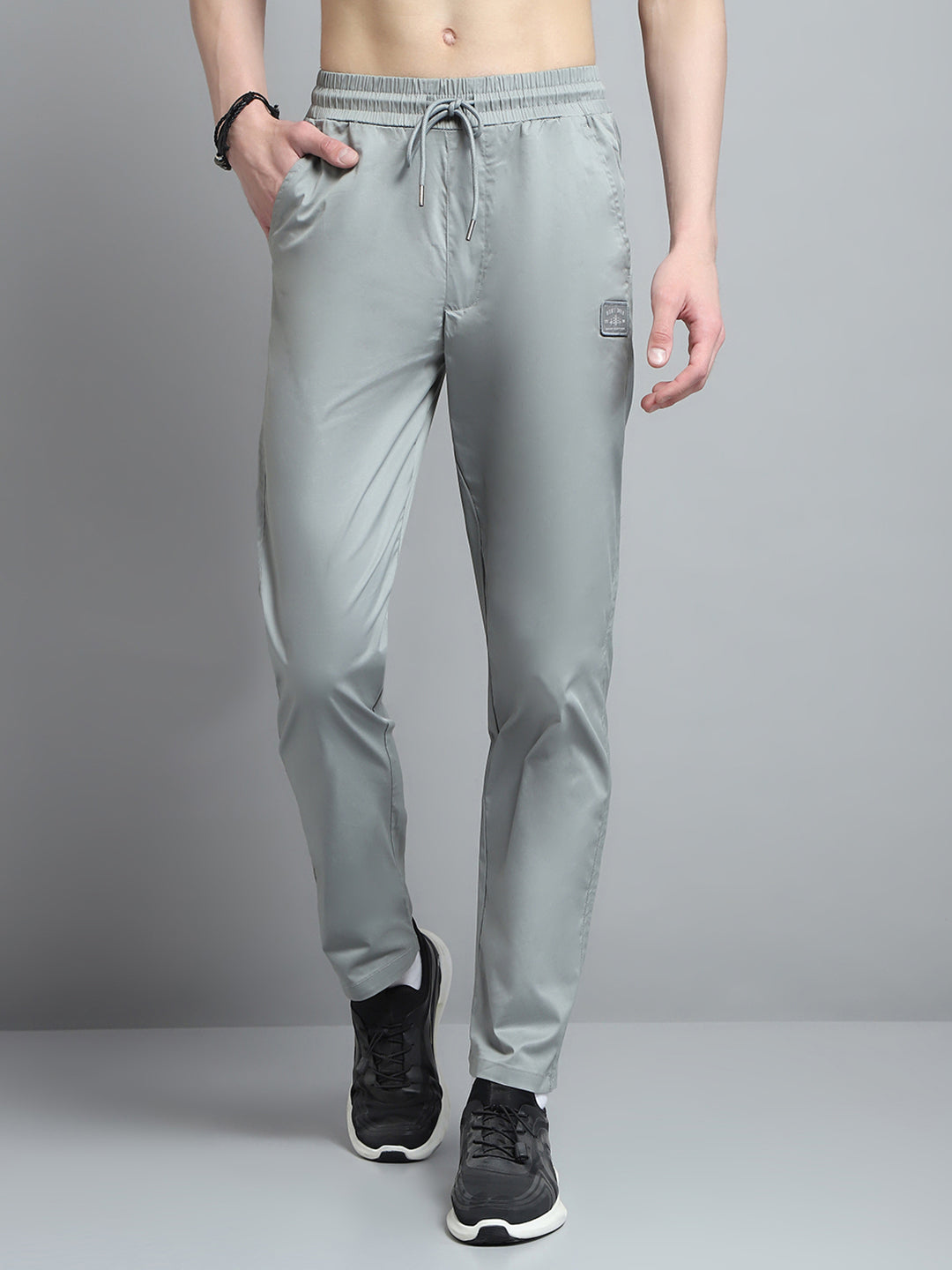 Men Grey Solid Regular Fit Lower