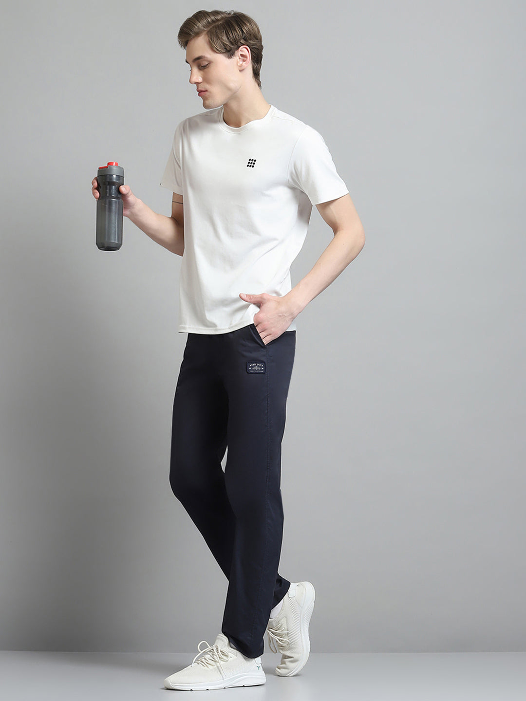 Men Navy Blue Solid Regular Fit Lower