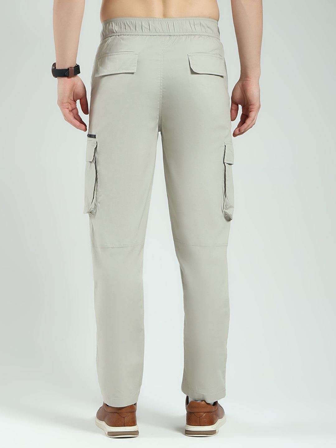 Men Grey Solid Regular Fit Cargo