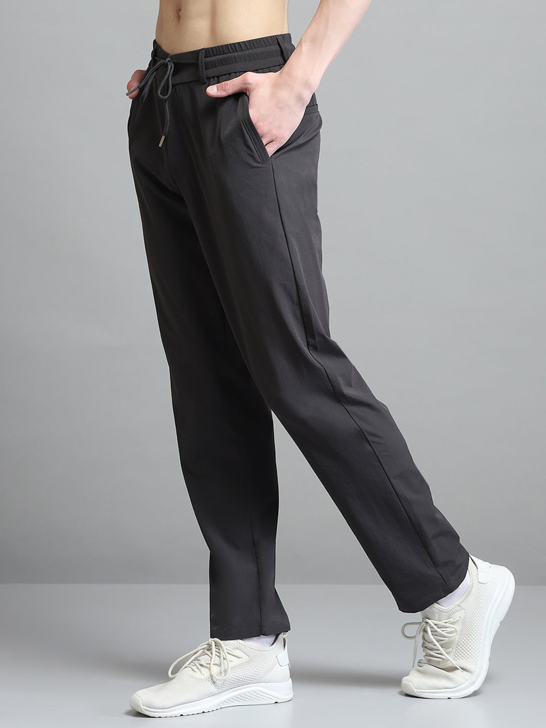 Men Charcoal Solid Regular Fit Lower