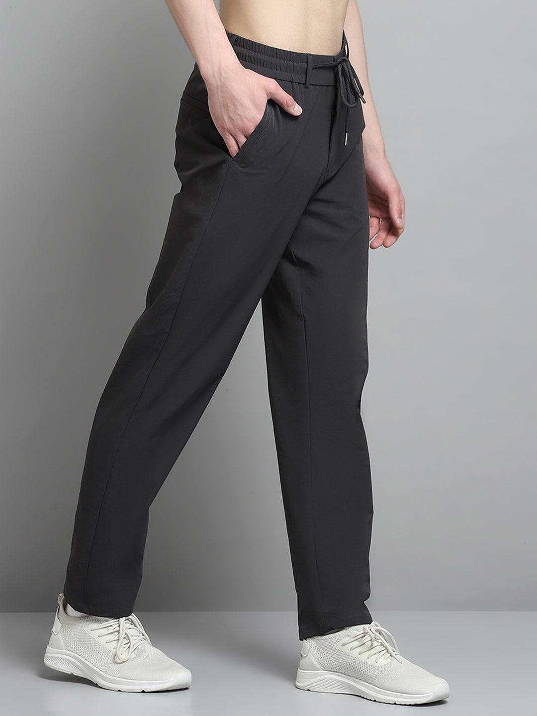 Men Charcoal Solid Regular Fit Lower