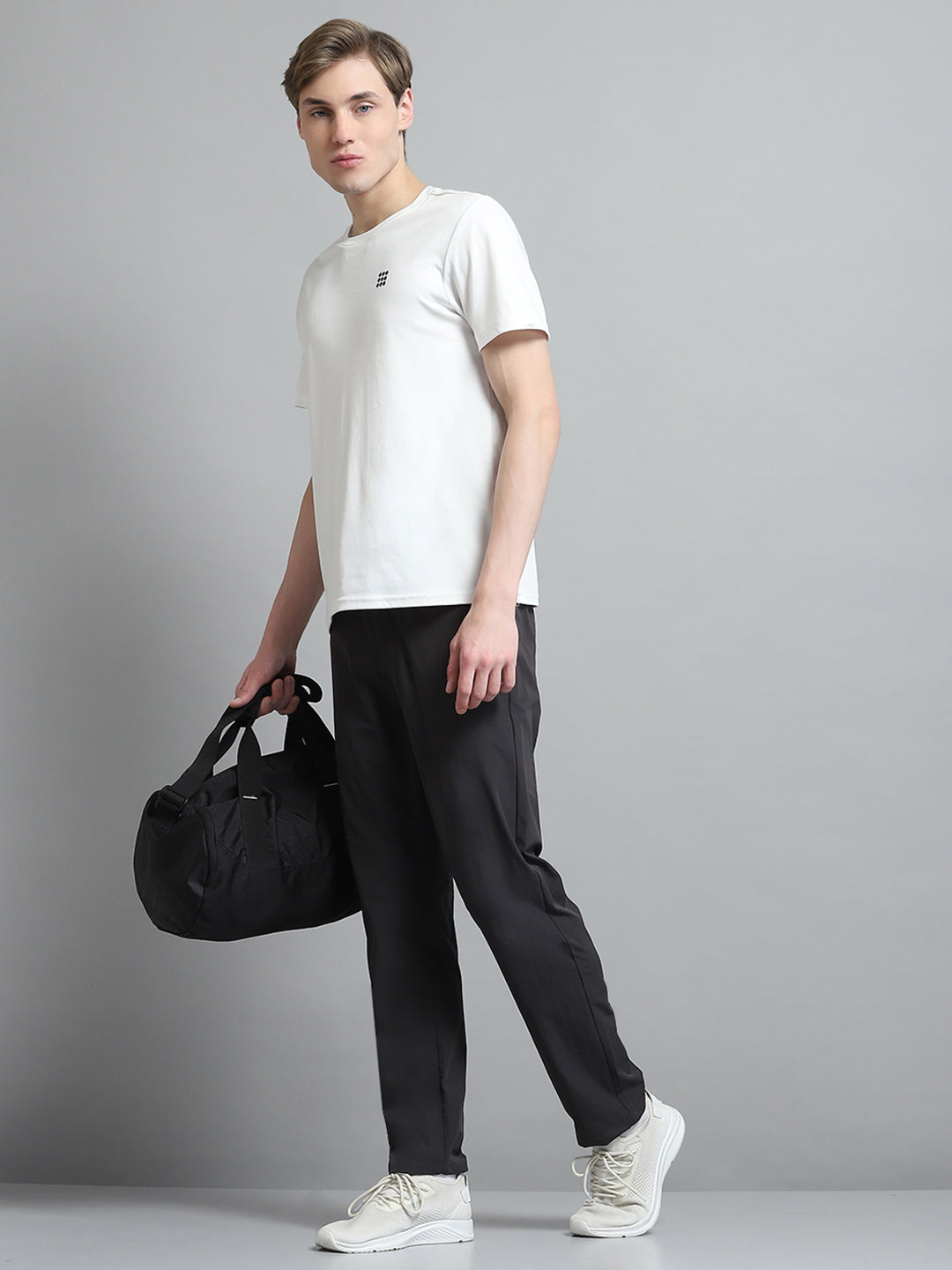 Men Charcoal Solid Regular Fit Lower