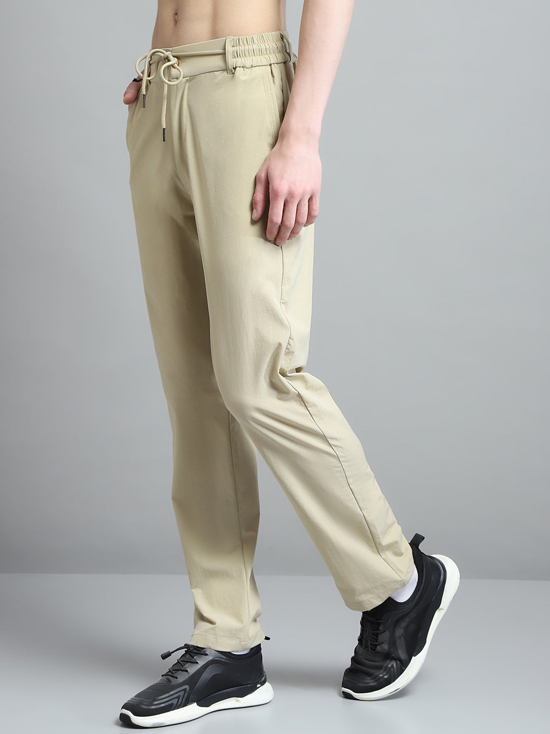 Men Khaki Solid Regular Fit Lower