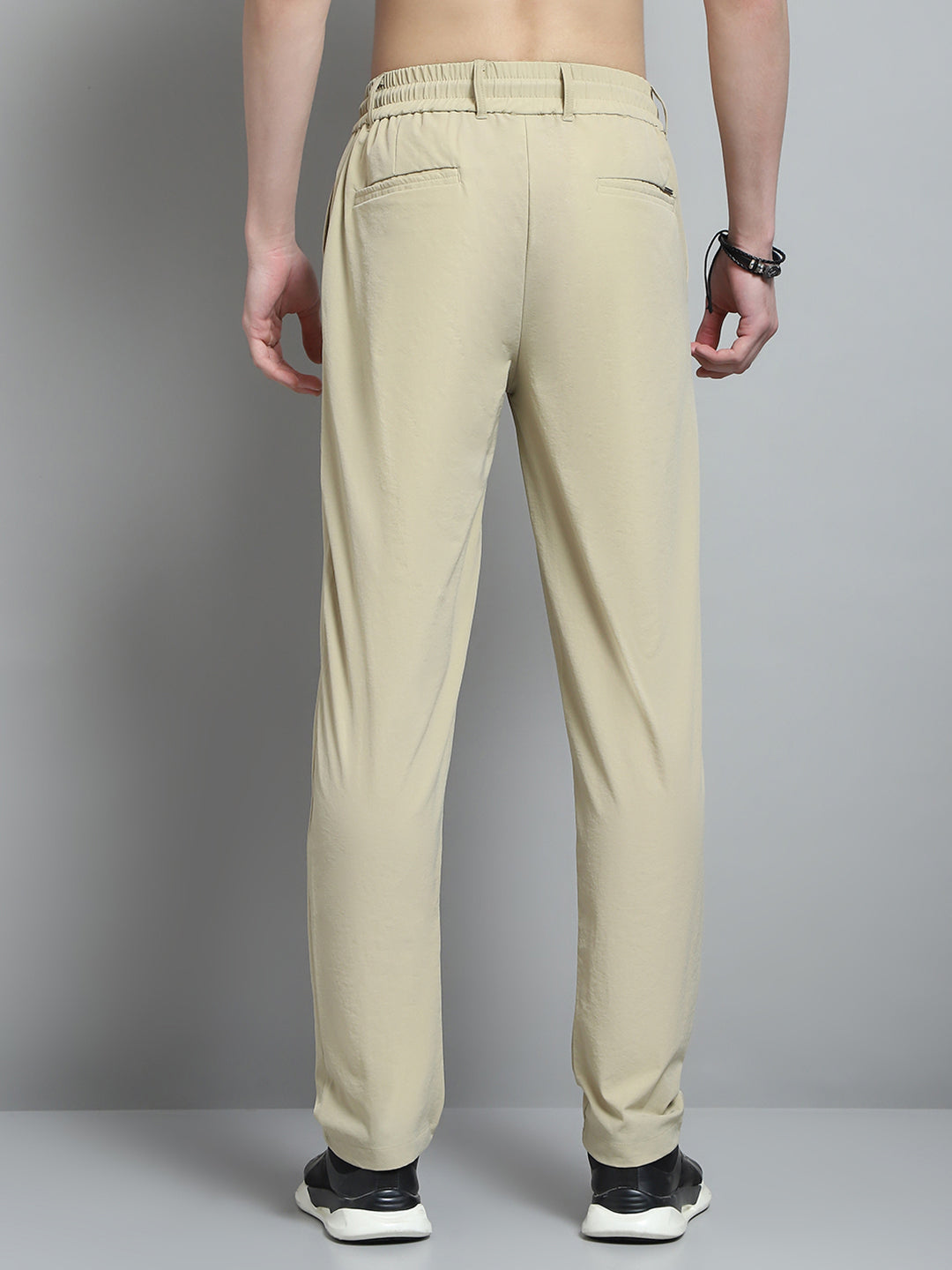 Men Khaki Solid Regular Fit Lower