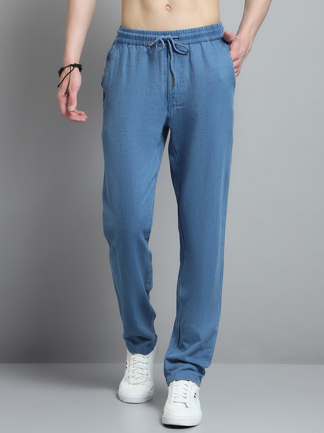 Men Blue Solid Regular Fit Lower