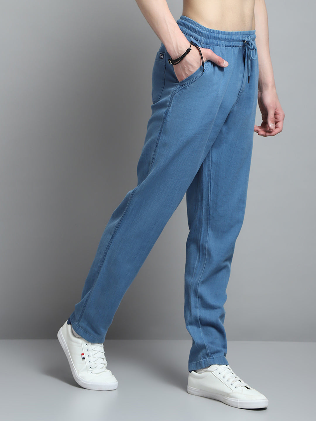 Men Blue Solid Regular Fit Lower