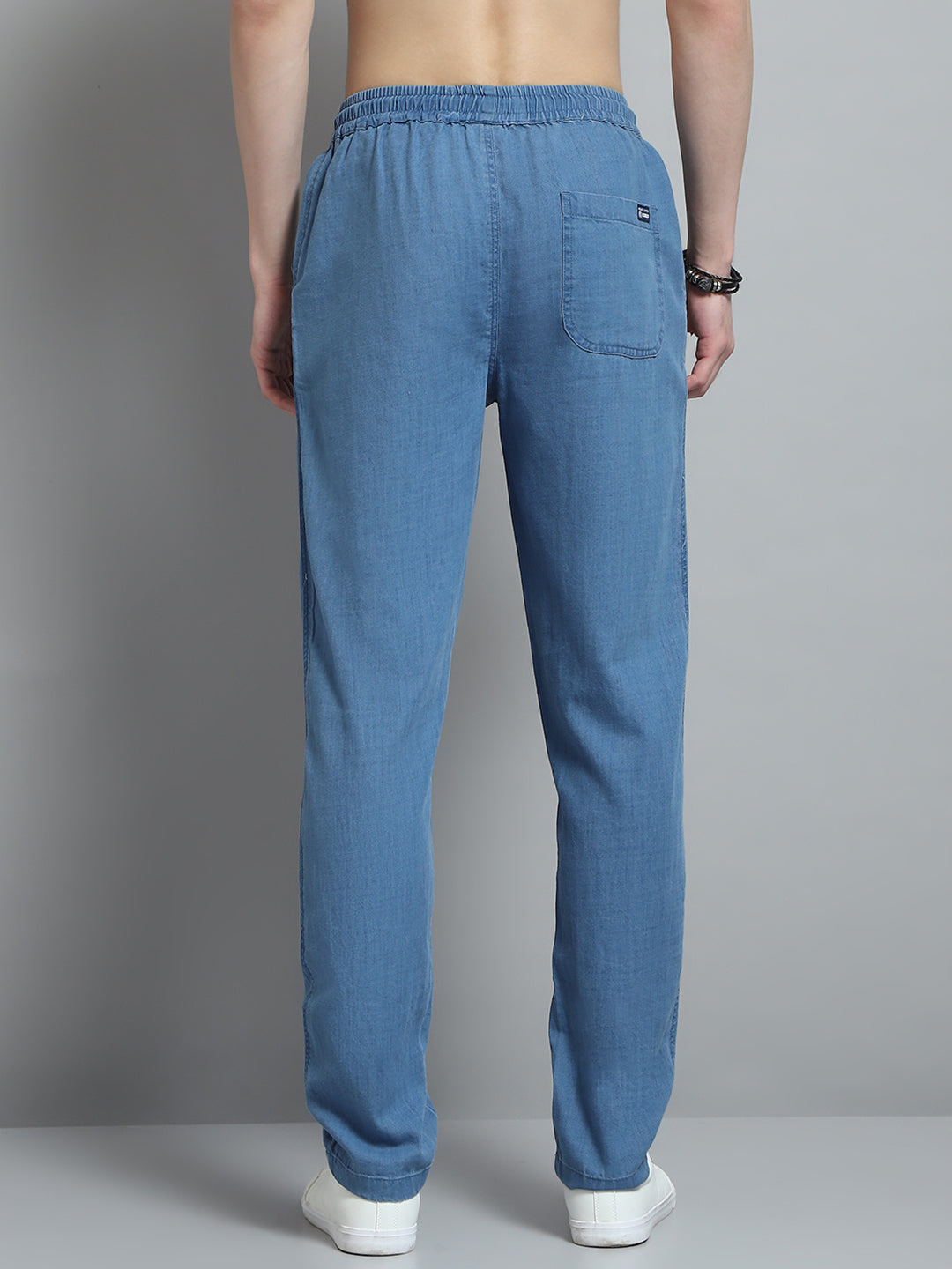 Men Blue Solid Regular Fit Lower