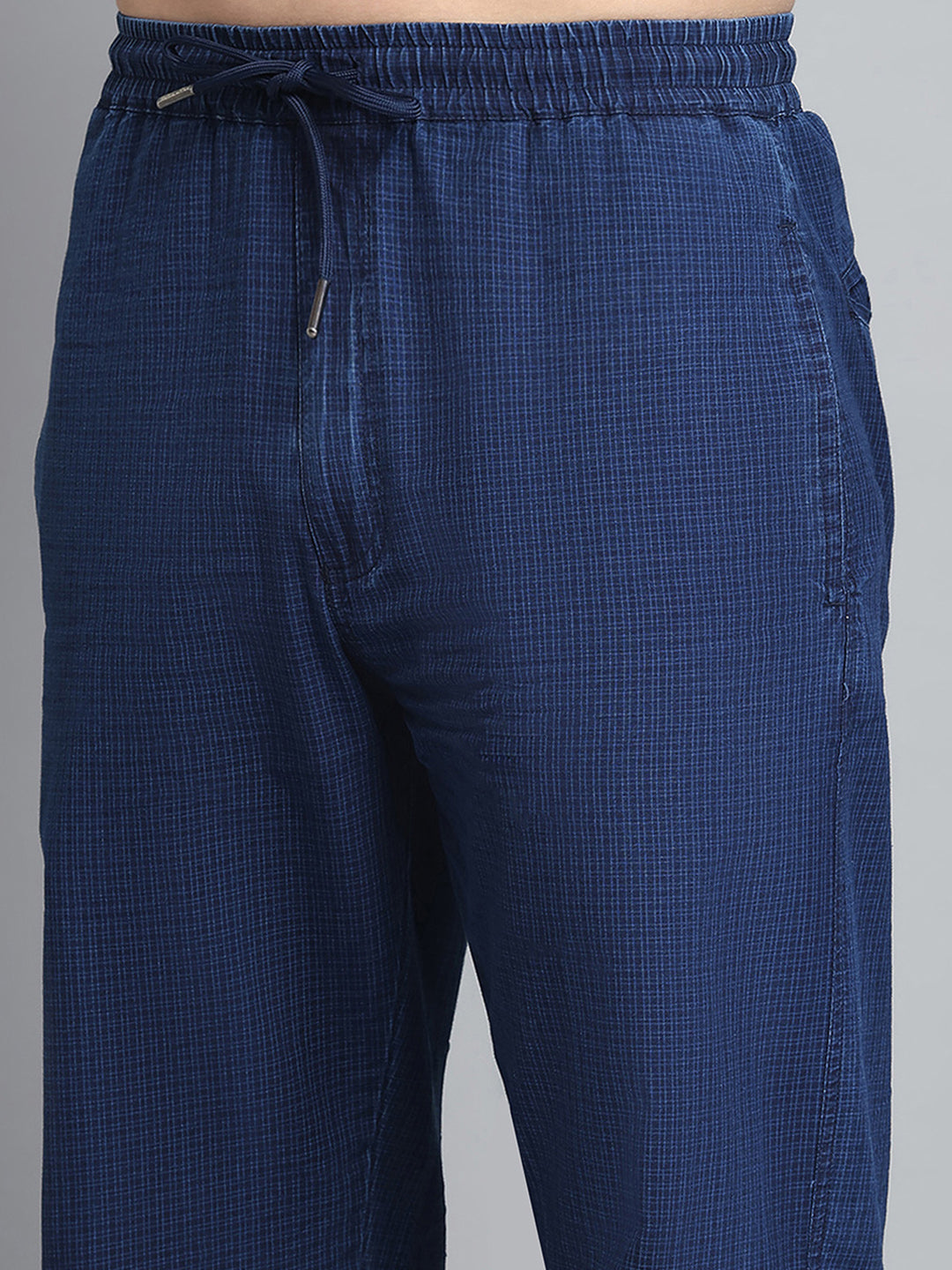 Men Blue Solid Regular Fit Lower