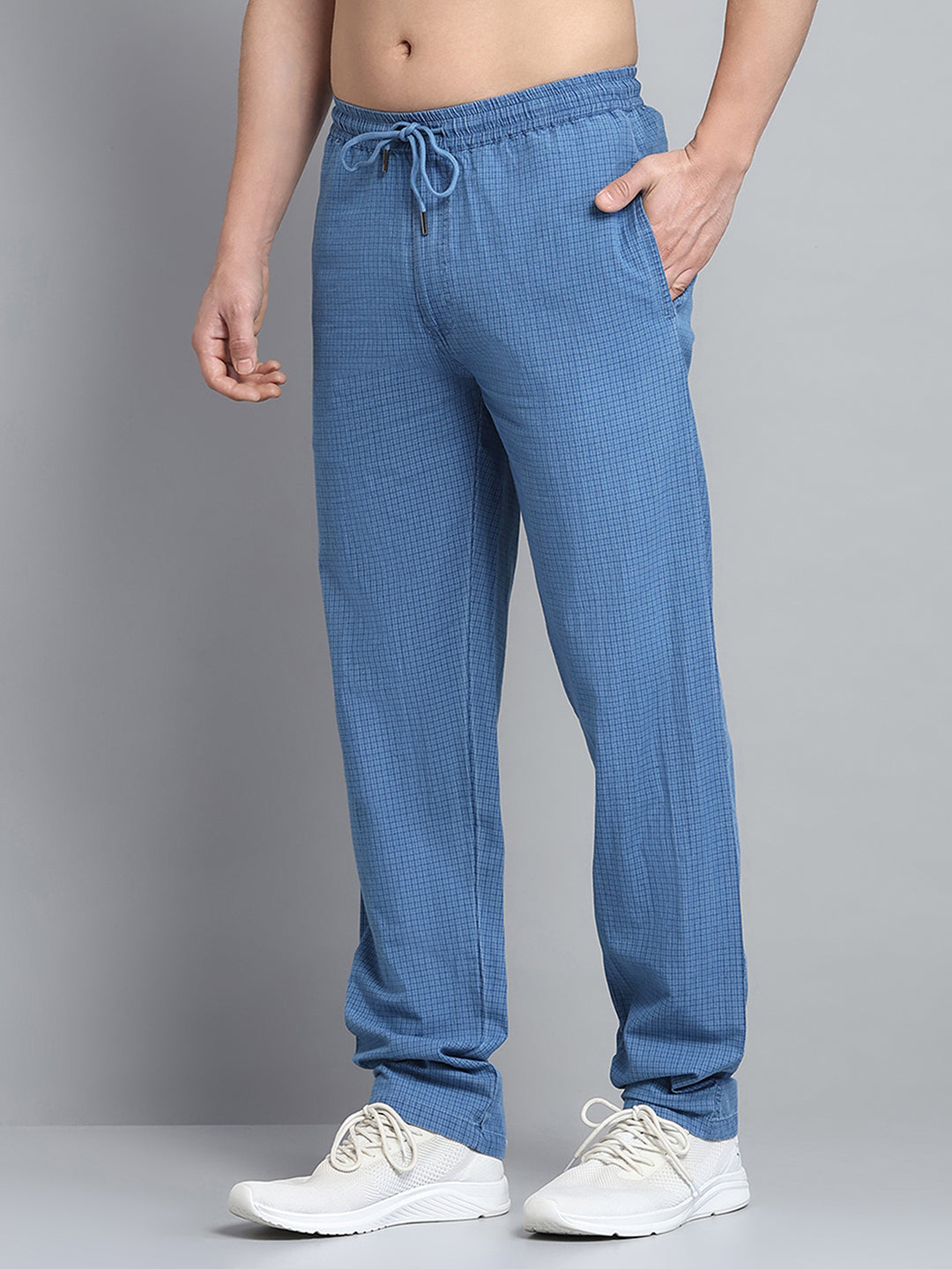 Men Blue Solid Regular Fit Lower