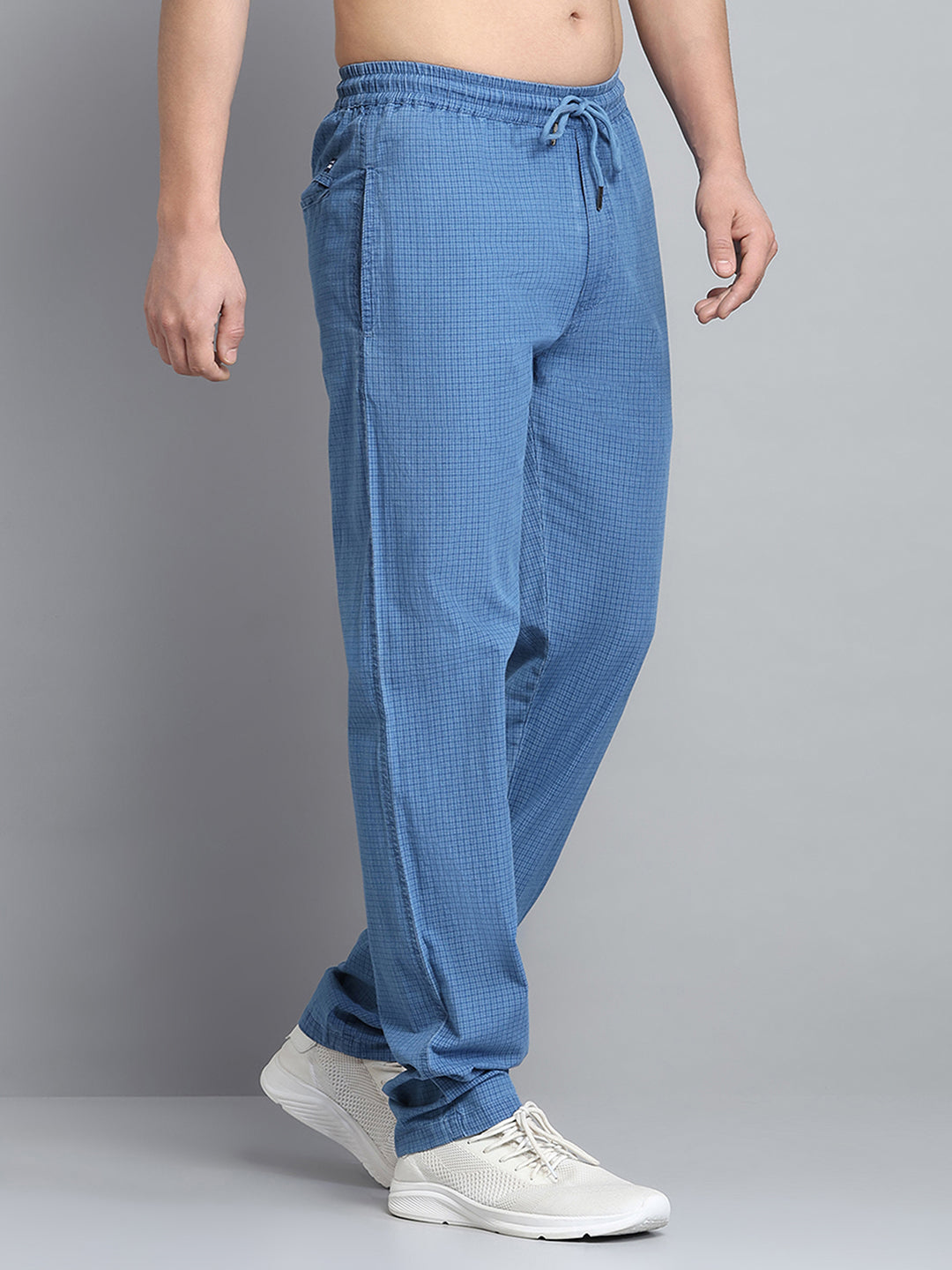 Men Blue Solid Regular Fit Lower