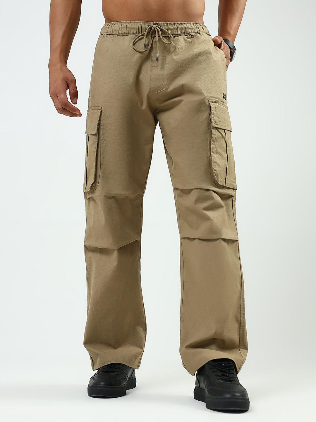 Men Khaki Solid Regular Fit Lower