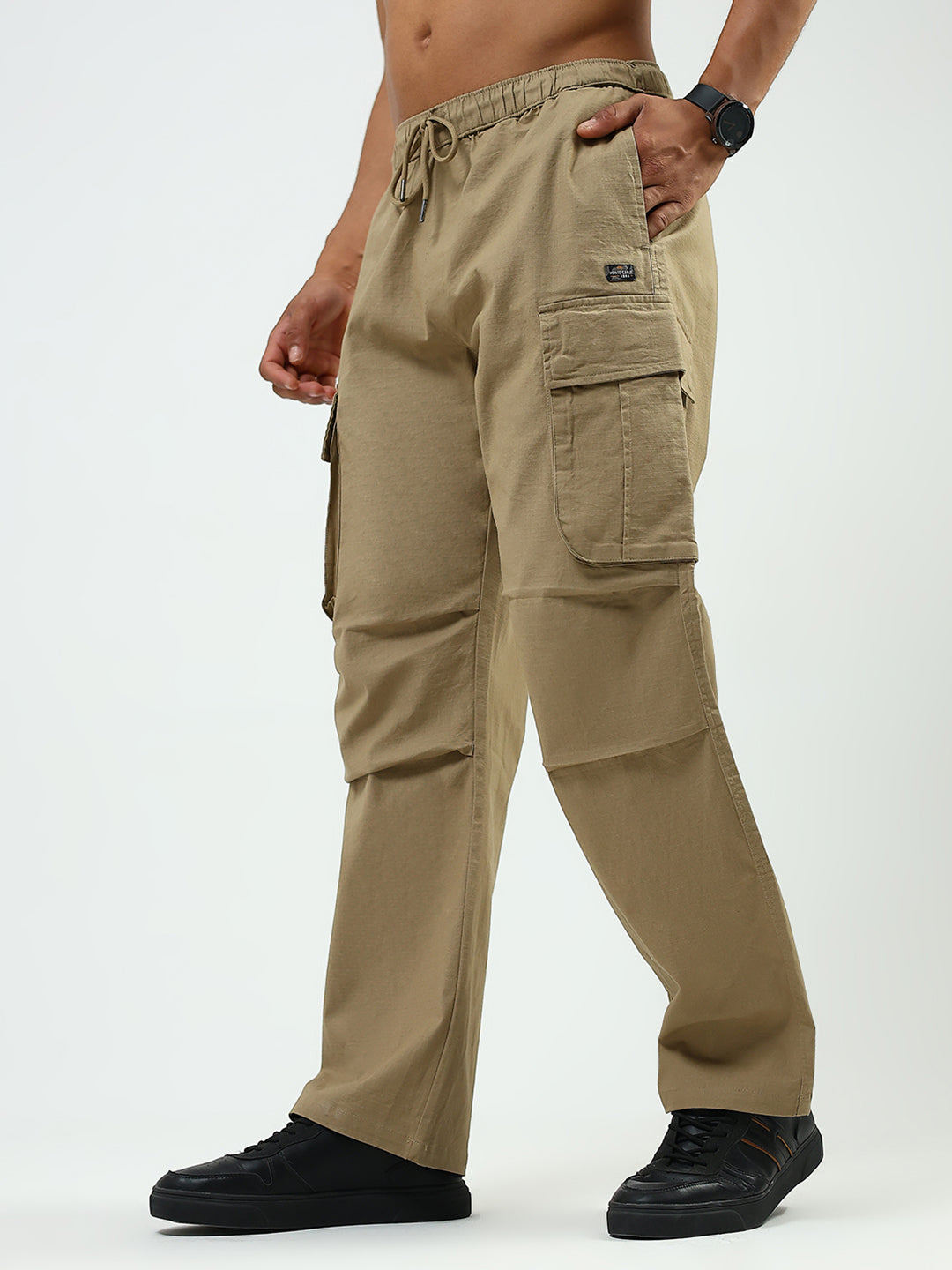 Men Khaki Solid Regular Fit Lower