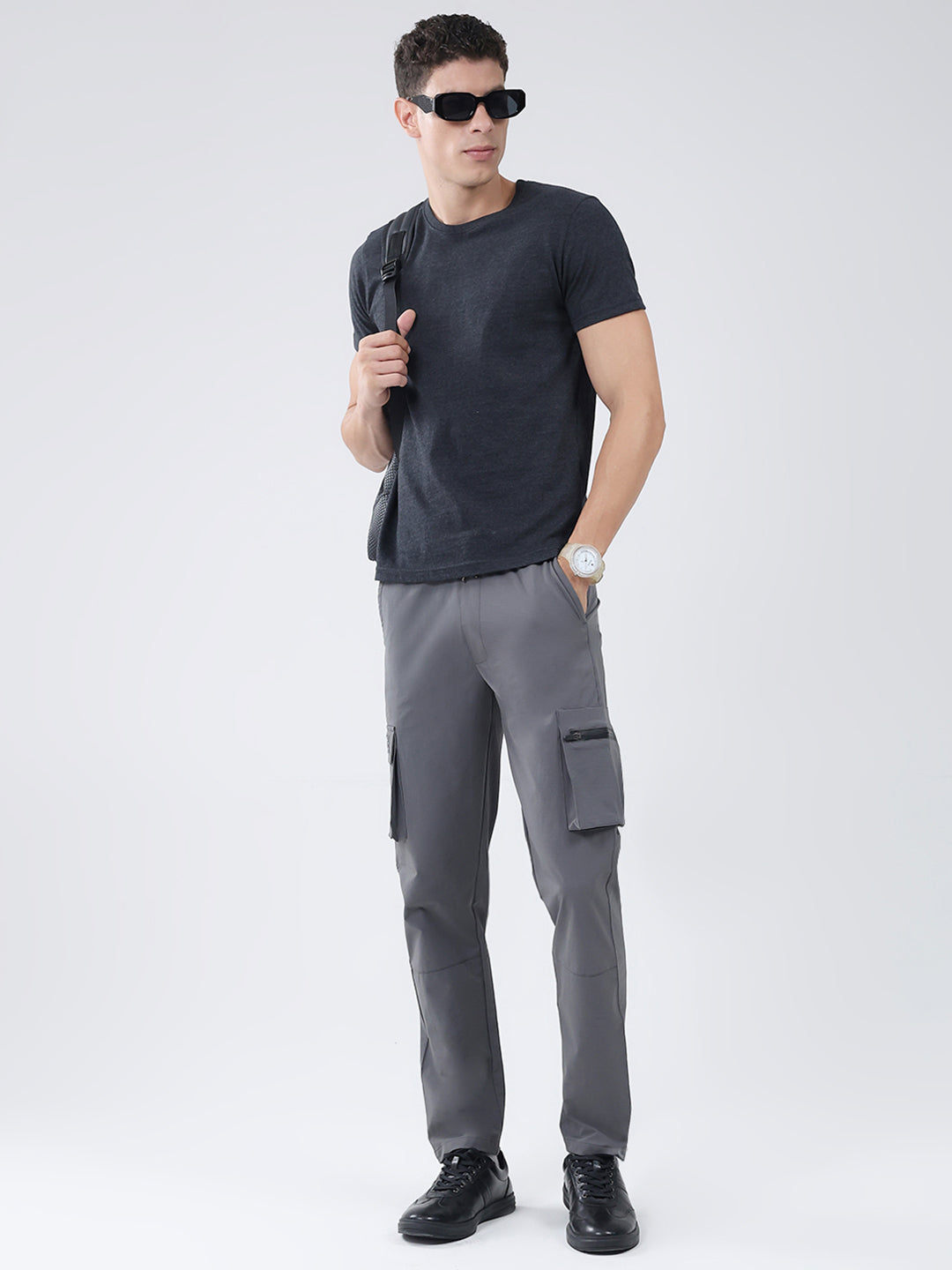 Men Dark Grey Solid Regular Fit Winter Lower