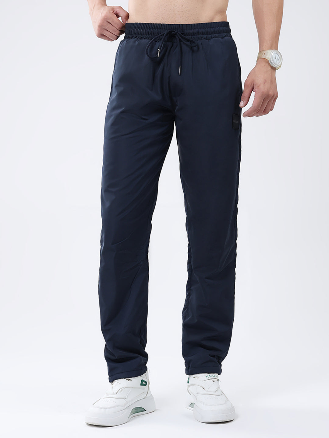 Men Navy Blue Solid Regular Fit Winter Lower