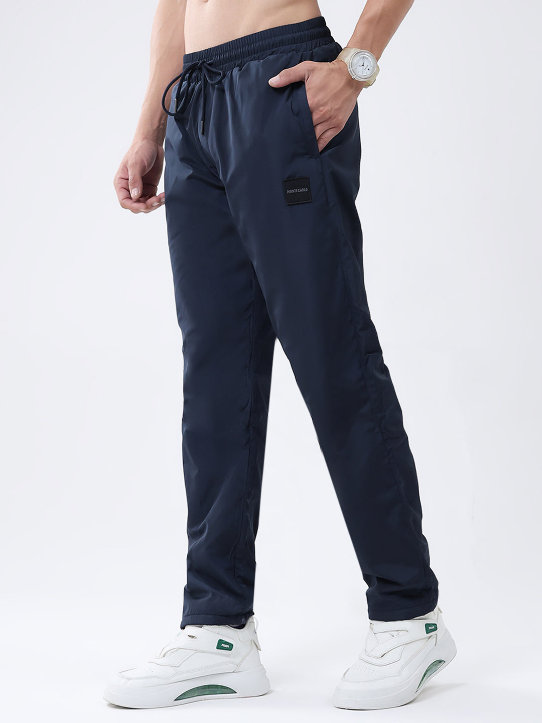Men Navy Blue Solid Regular Fit Winter Lower