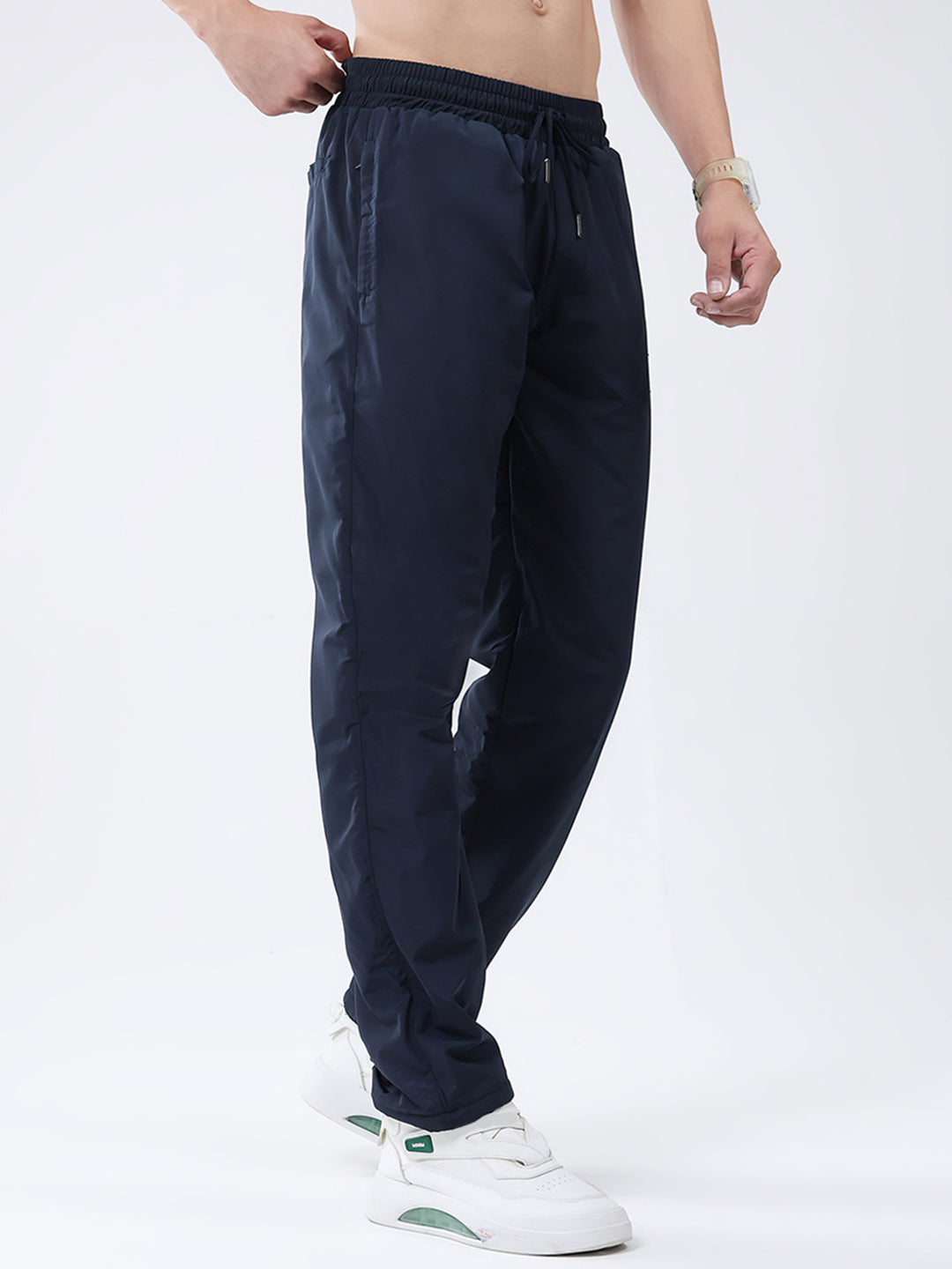 Men Navy Blue Solid Regular Fit Winter Lower