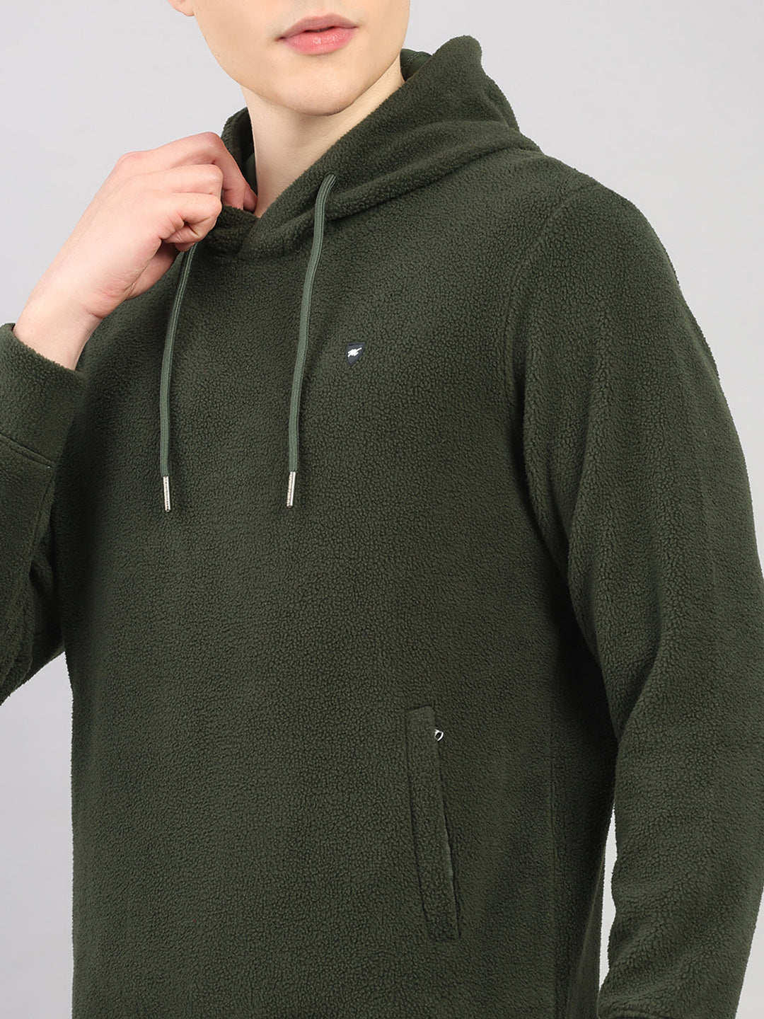 Men Olive Solid Hooded Full Sleeve Winter Tracksuit