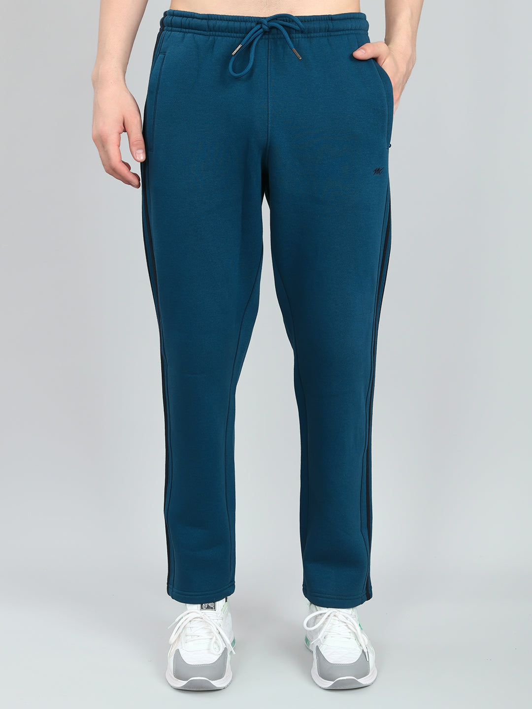 Men Teal Blue Solid Stand Collar Full Sleeve Winter Tracksuit