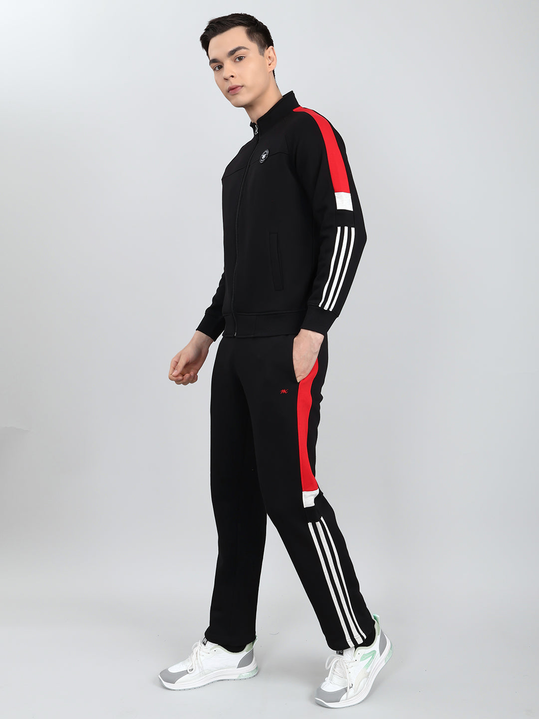 Men Navy Blue Solid Mandarin Collar Full Sleeve Winter Tracksuit