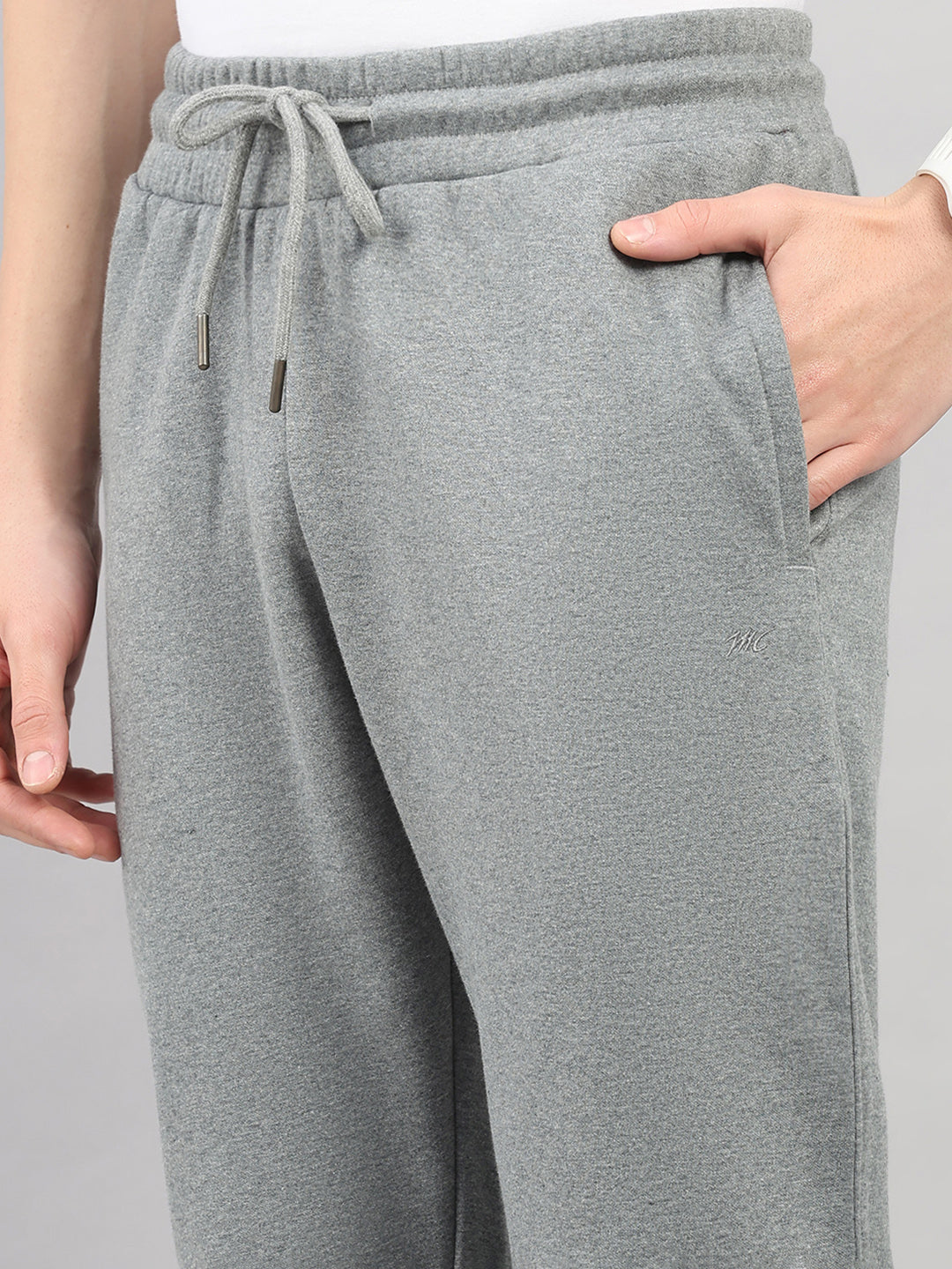 Men Grey Stripe Stand Collar Full Sleeve Winter Tracksuit