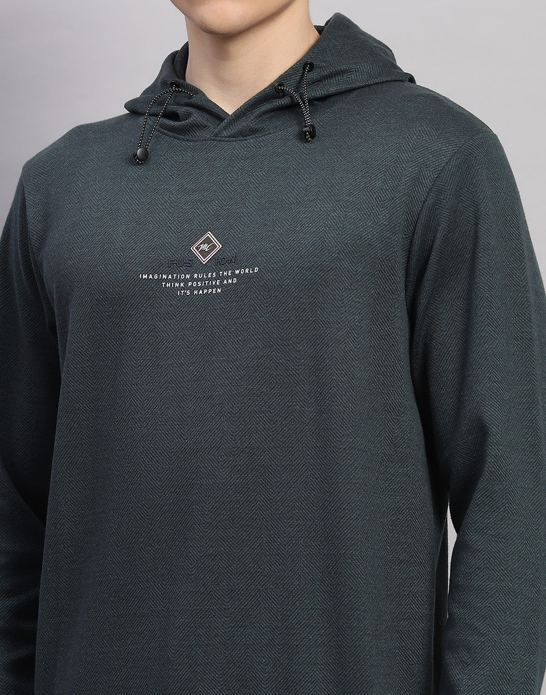 Men Green Printed Round Neck Full Sleeve Winter T-Shirt