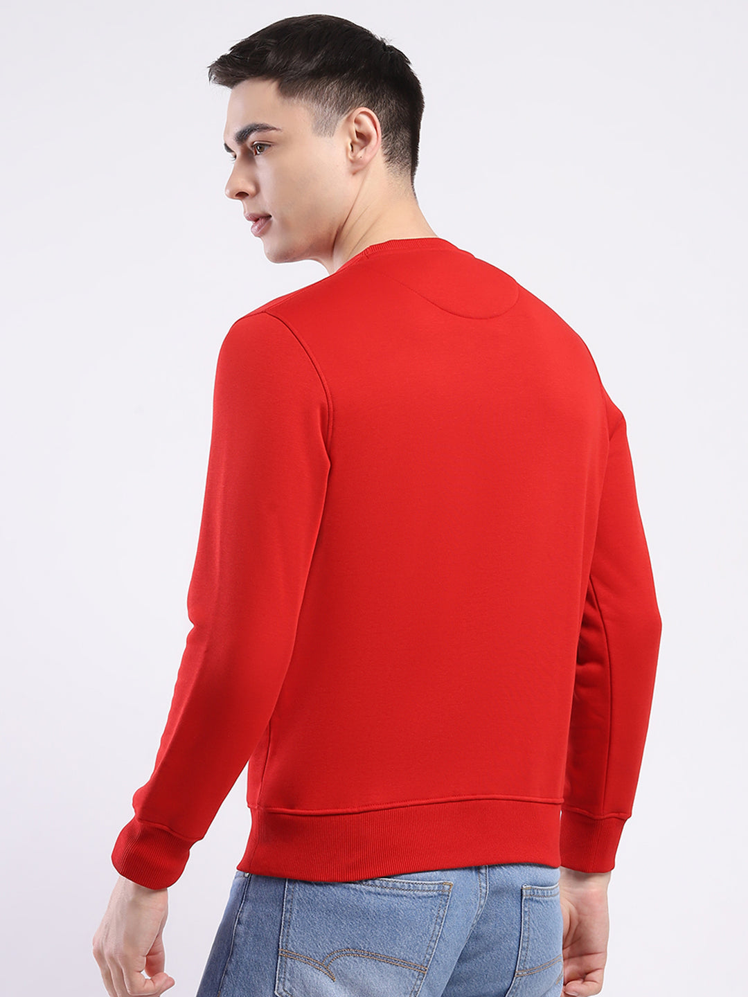 Men Red Solid Round Neck Full Sleeve Sweatshirt