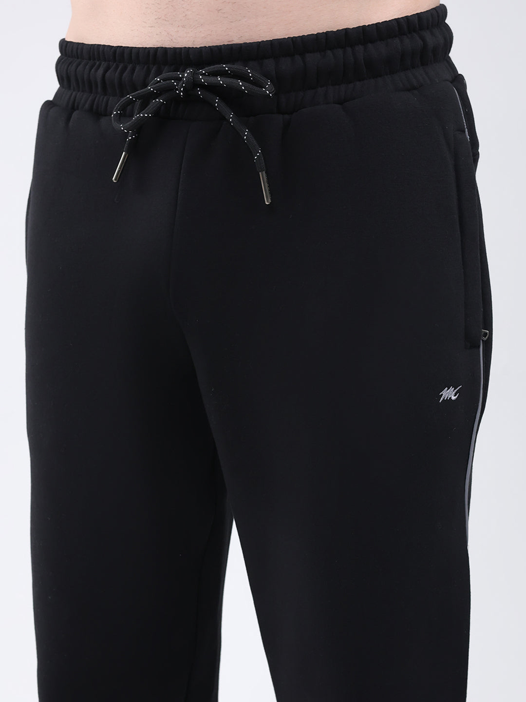 Men Black Printed Collar Full Sleeve Winter Tracksuit