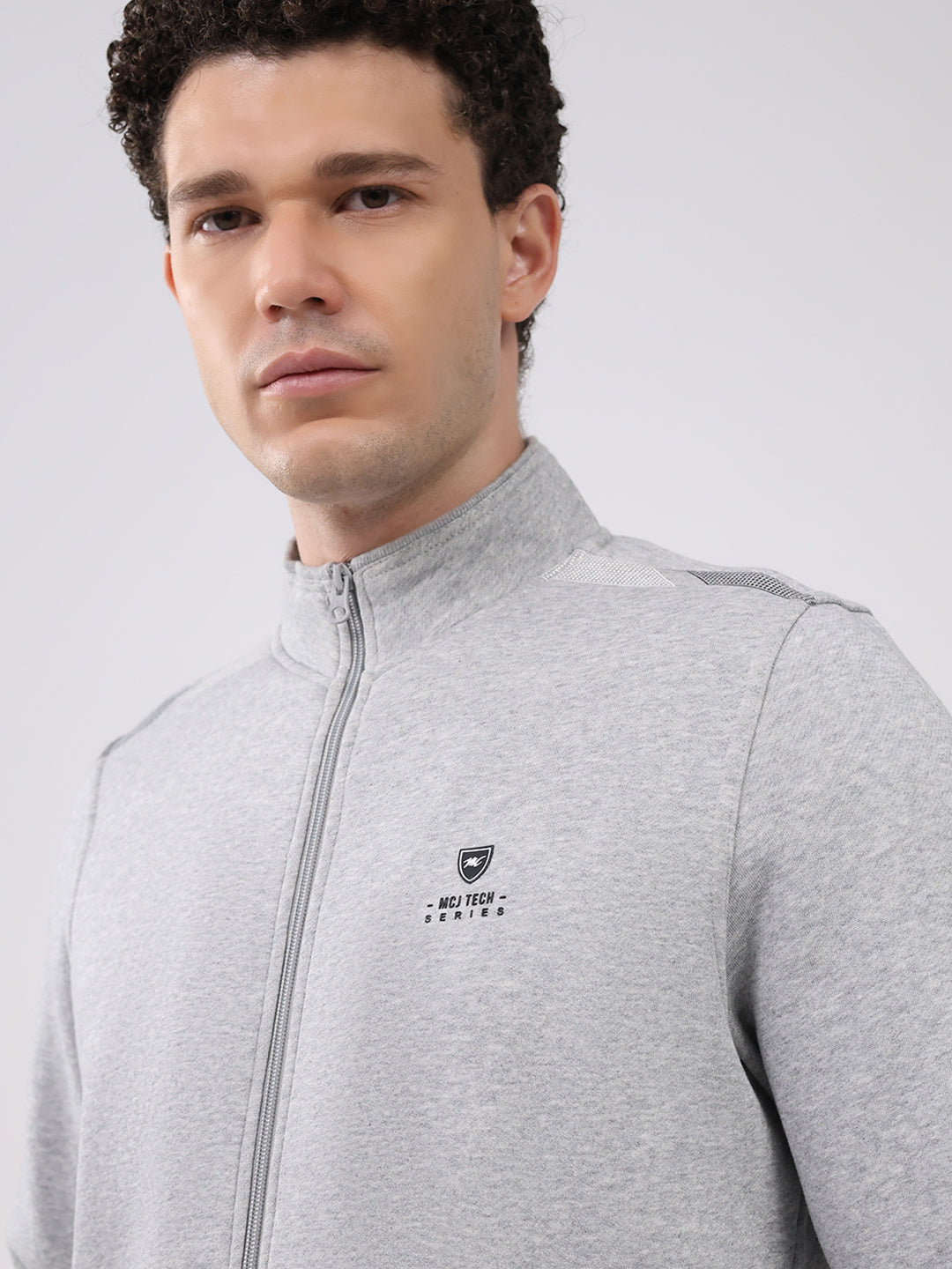 Men Grey Printed Collar Full Sleeve Winter Tracksuit