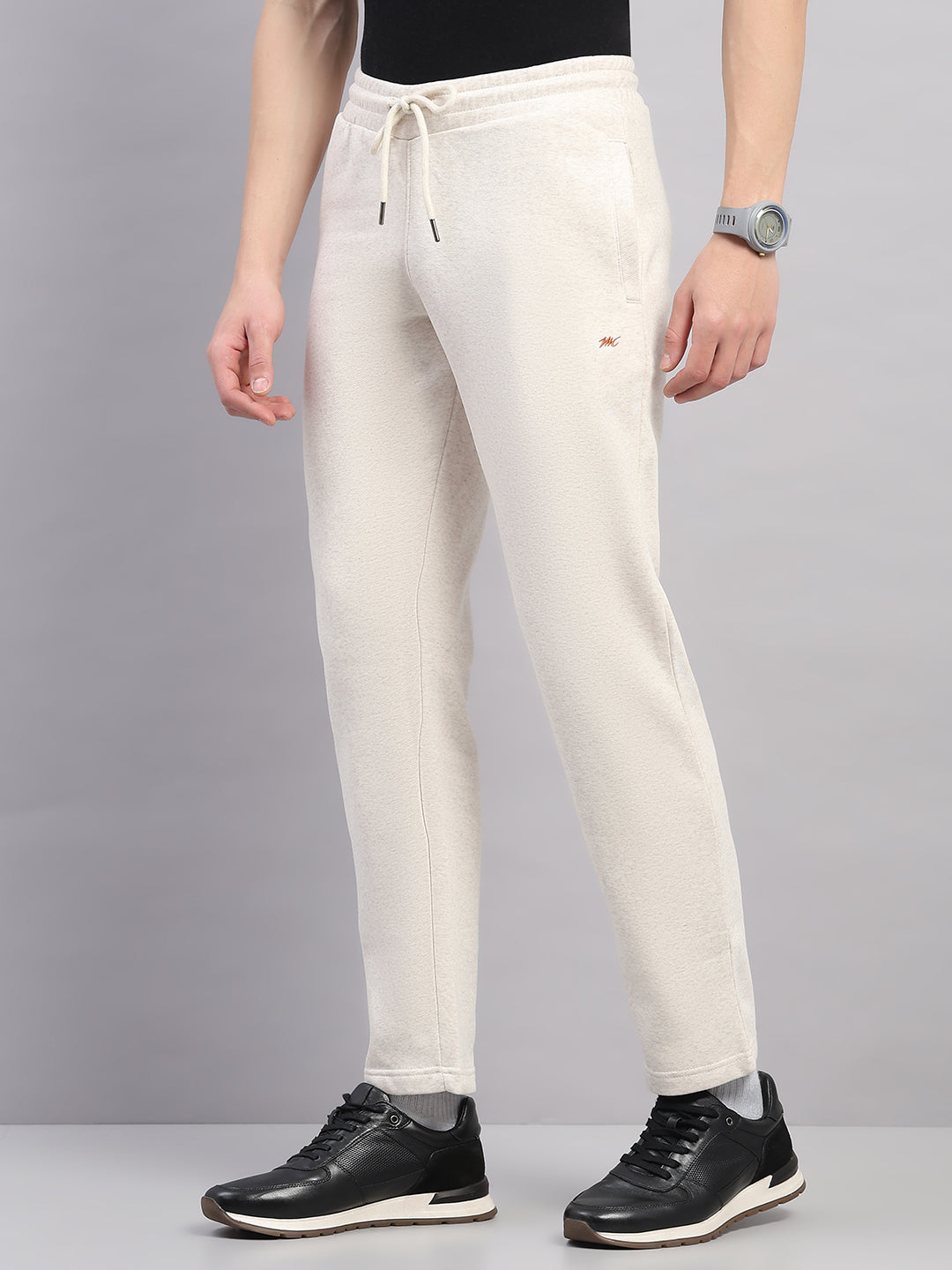 Men Off White Solid Stand Collar Full Sleeve Winter Tracksuit