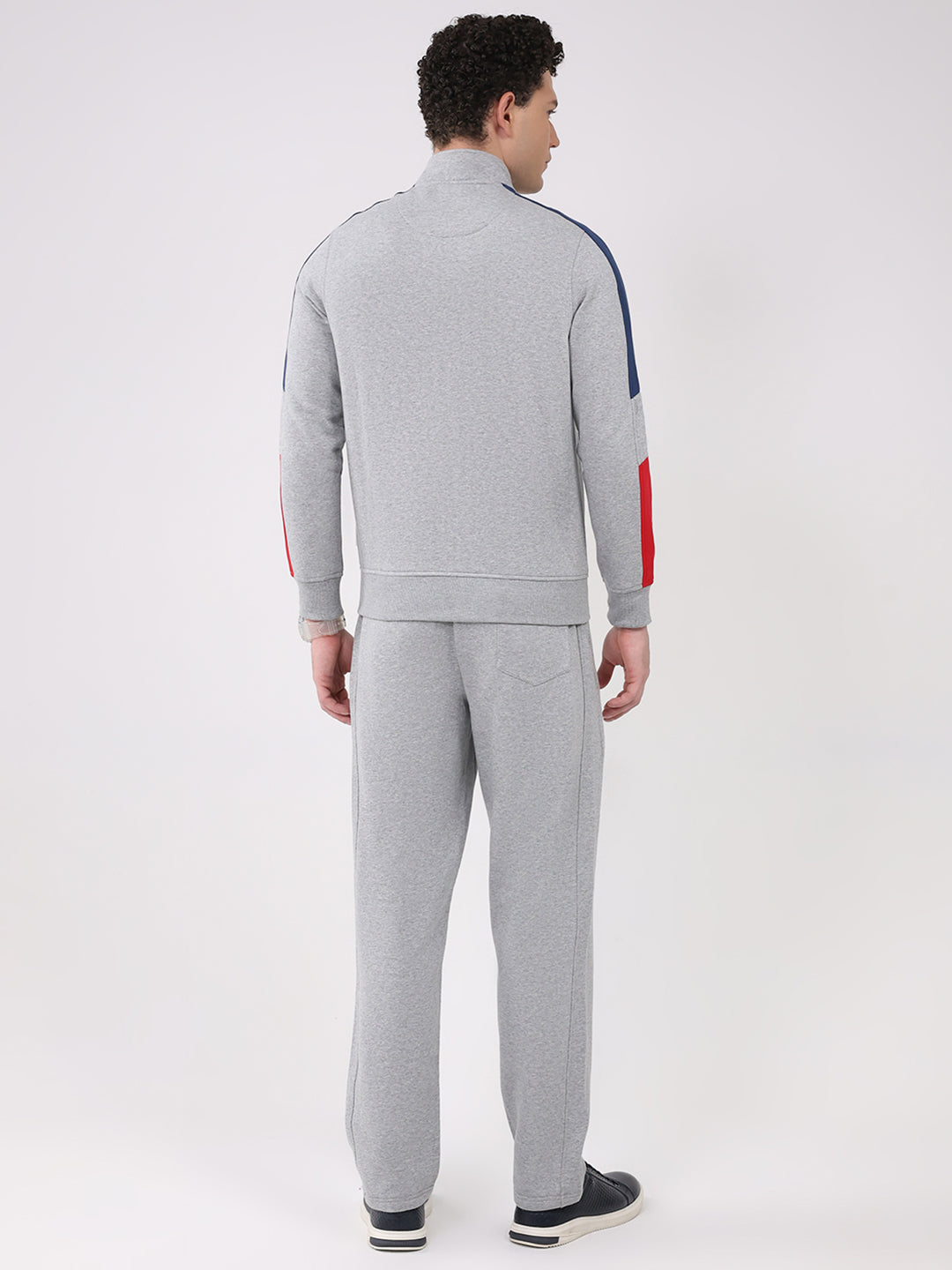 Men Grey Embroidered Collar Full Sleeve Winter Tracksuit