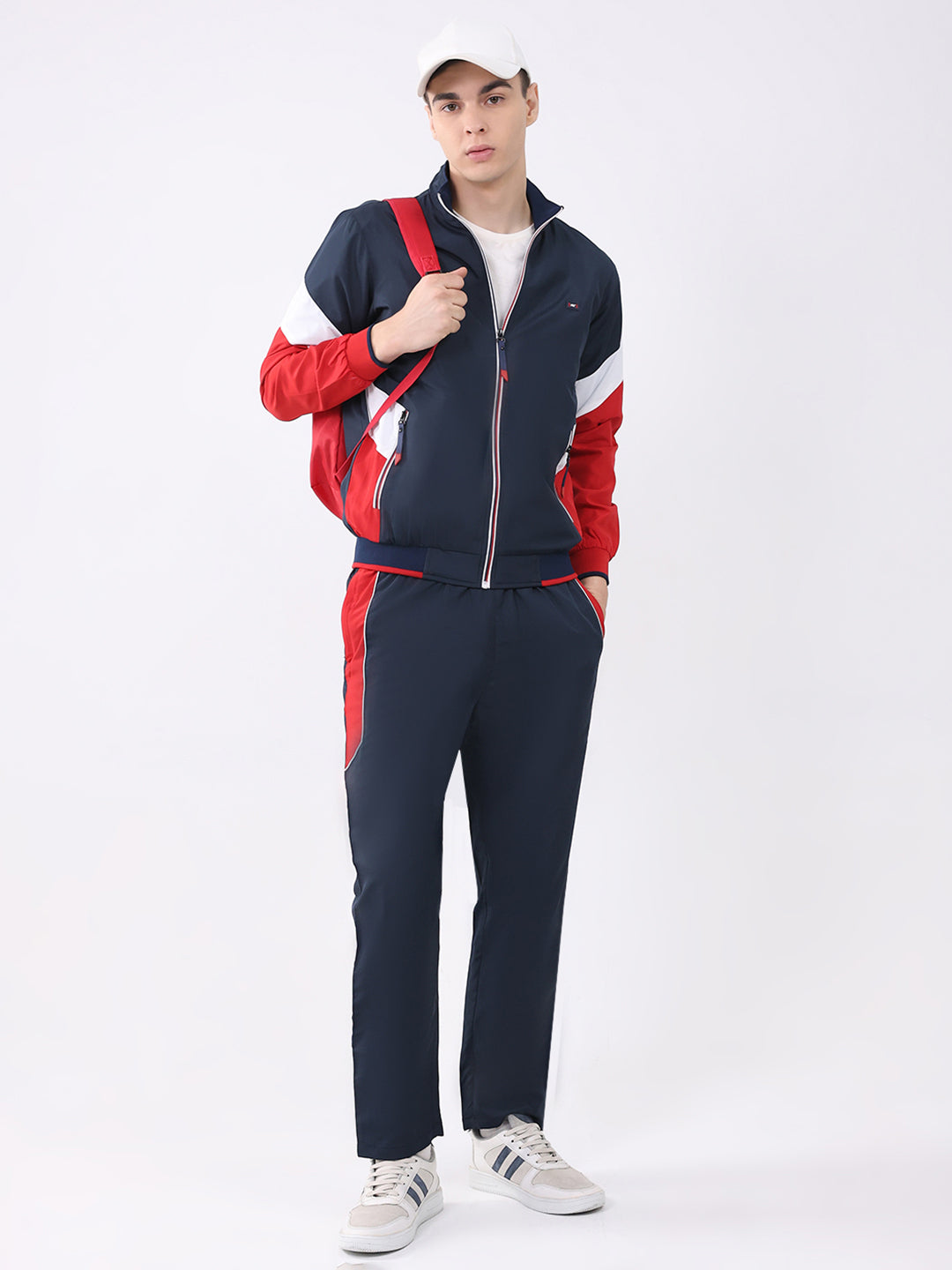Men Navy Blue Solid Round Neck Full Sleeve Winter Tracksuit