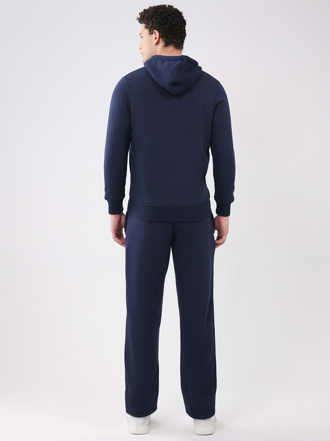 Men Blue Solid Round Neck Full Sleeve Winter Tracksuit