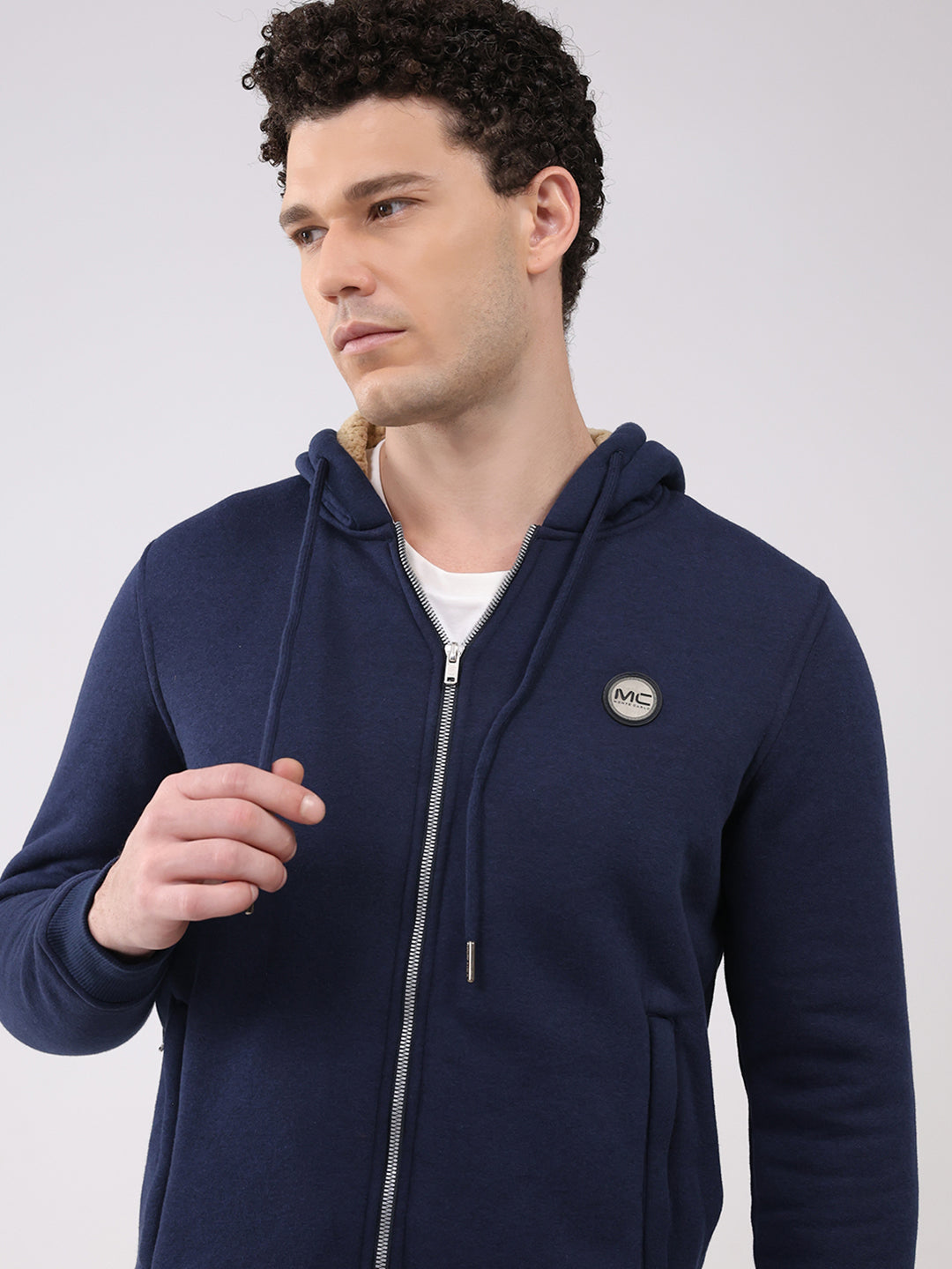 Men Blue Solid Round Neck Full Sleeve Winter Tracksuit