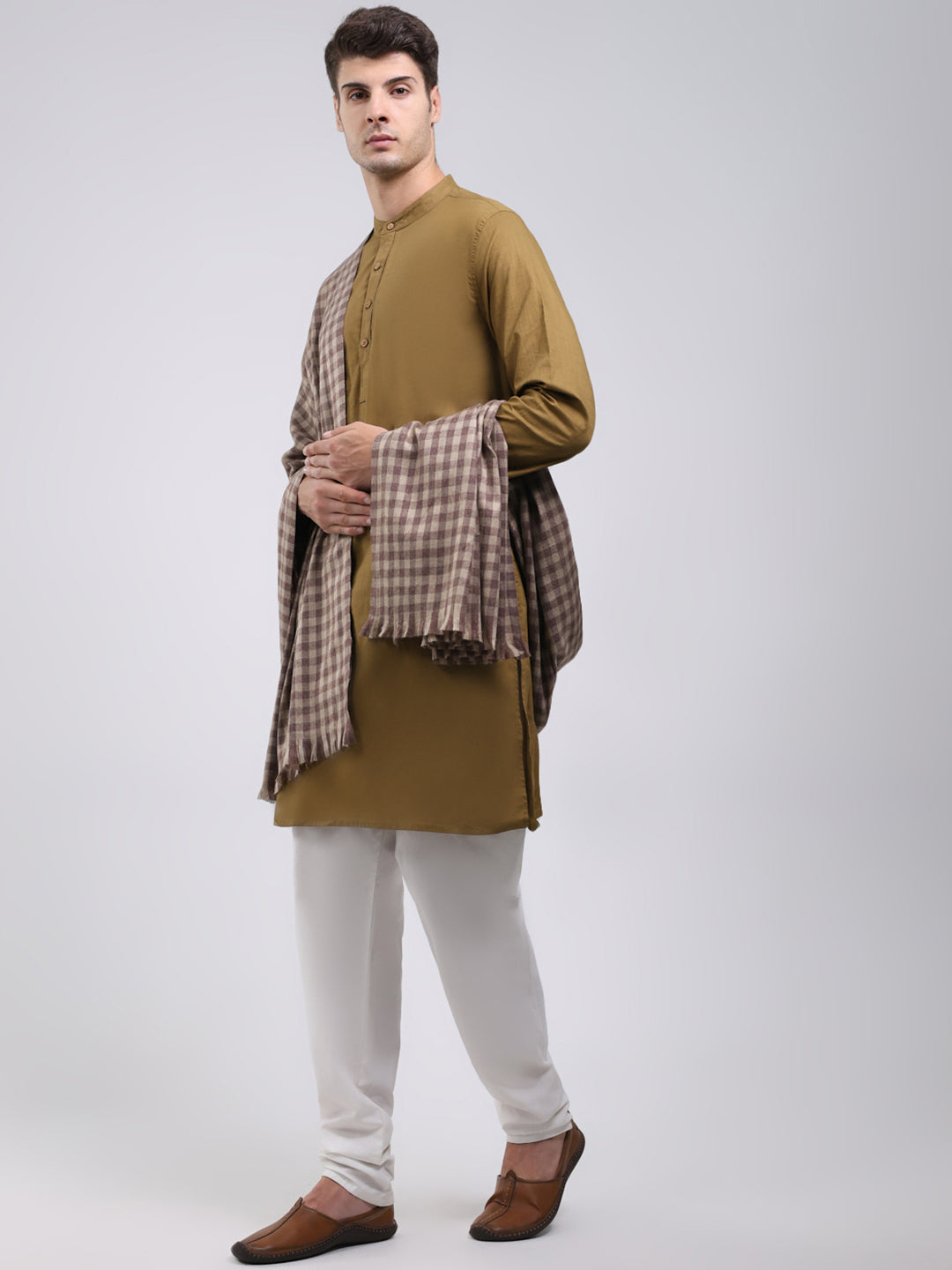 Men Brown Solid Wool Blend Lohi Shawl