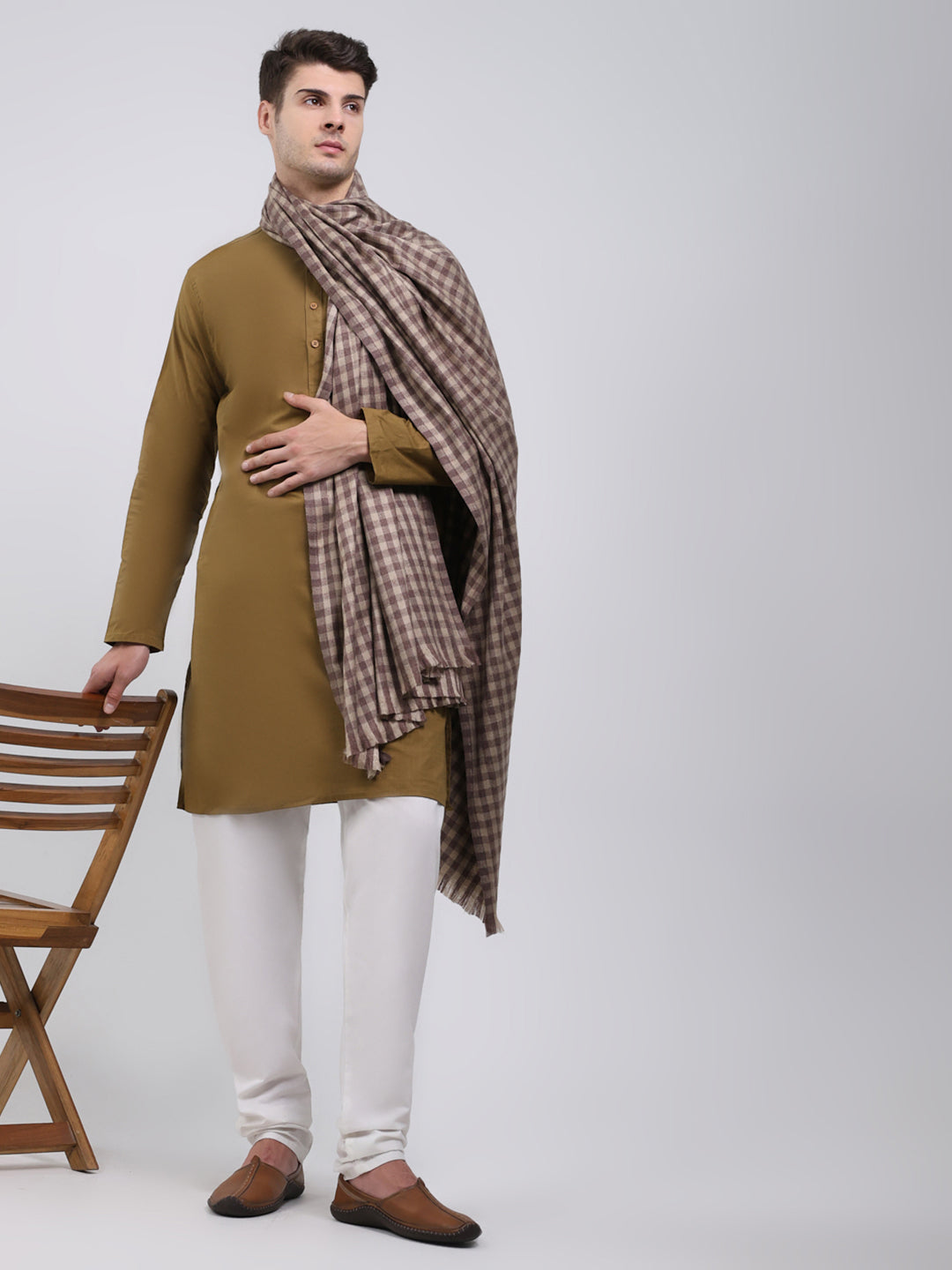 Men Brown Solid Wool Blend Lohi Shawl