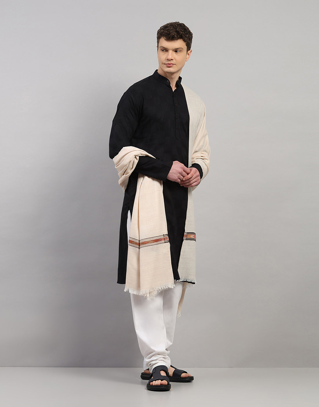 Men Multicolor Self Design Lohi Shawl