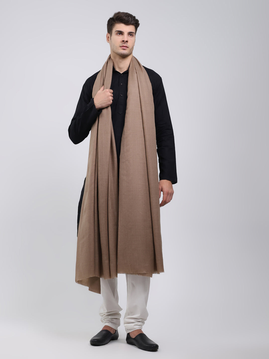 Men Khaki Solid Wool Blend Lohi Shawl